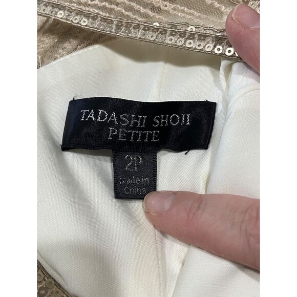 Tadashi Shoji Vibiana Embroidered Sequins Dress Champagne Size 4P - Picture 3 of 14